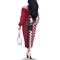 Custom Qatar Football Family Matching Off The Shoulder Long Sleeve Dress and Hawaiian Shirt Maroon One Go Champion - Wonder Print Shop