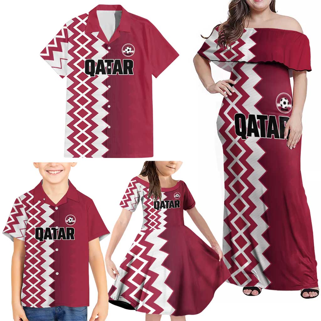 Custom Qatar Football Family Matching Off Shoulder Maxi Dress and Hawaiian Shirt Maroon One Go Champion - Wonder Print Shop