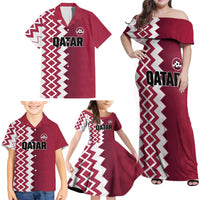 Custom Qatar Football Family Matching Off Shoulder Maxi Dress and Hawaiian Shirt Maroon One Go Champion - Wonder Print Shop