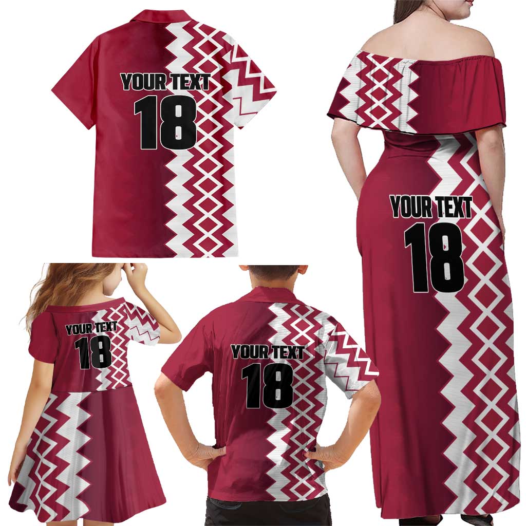 Custom Qatar Football Family Matching Off Shoulder Maxi Dress and Hawaiian Shirt Maroon One Go Champion - Wonder Print Shop