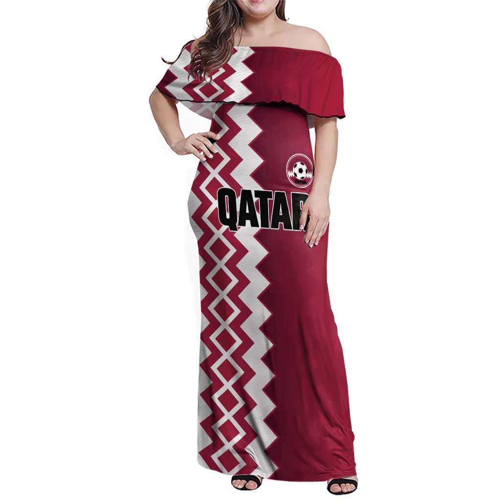 Custom Qatar Football Family Matching Off Shoulder Maxi Dress and Hawaiian Shirt Maroon One Go Champion - Wonder Print Shop