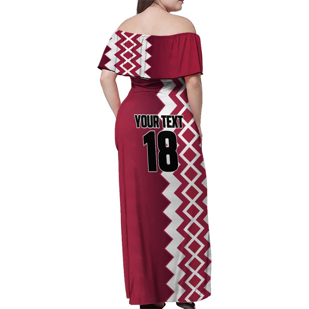 Custom Qatar Football Family Matching Off Shoulder Maxi Dress and Hawaiian Shirt Maroon One Go Champion - Wonder Print Shop