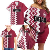 Custom Qatar Football Family Matching Off Shoulder Short Dress and Hawaiian Shirt Maroon One Go Champion - Wonder Print Shop