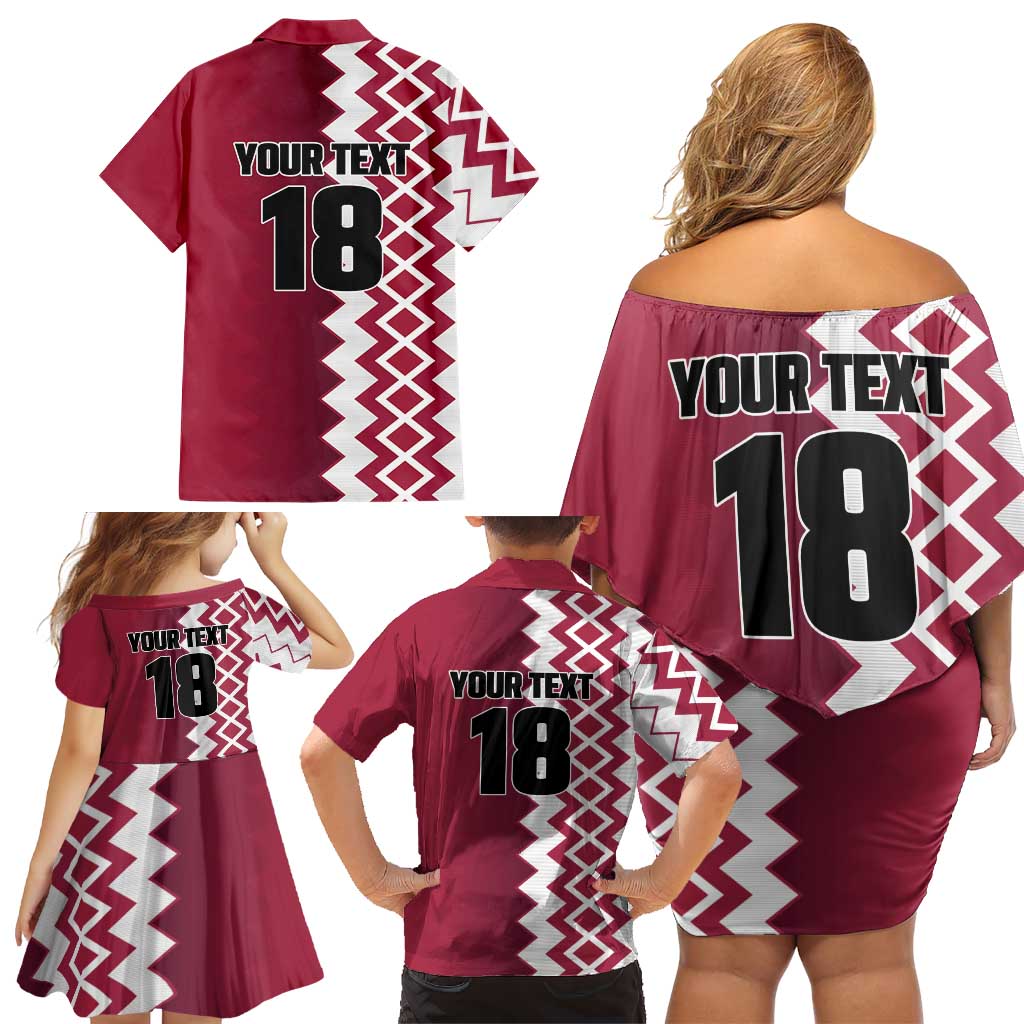 Custom Qatar Football Family Matching Off Shoulder Short Dress and Hawaiian Shirt Maroon One Go Champion - Wonder Print Shop