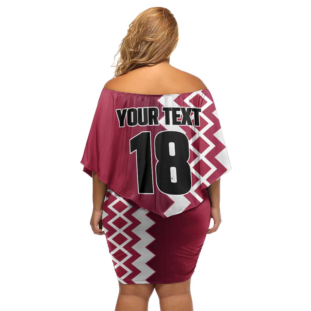 Custom Qatar Football Family Matching Off Shoulder Short Dress and Hawaiian Shirt Maroon One Go Champion - Wonder Print Shop