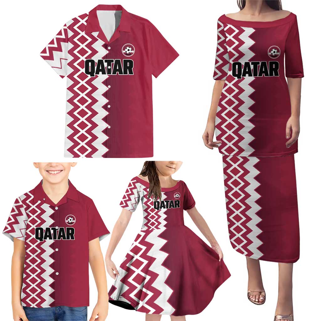 Custom Qatar Football Family Matching Puletasi and Hawaiian Shirt Maroon One Go Champion - Wonder Print Shop