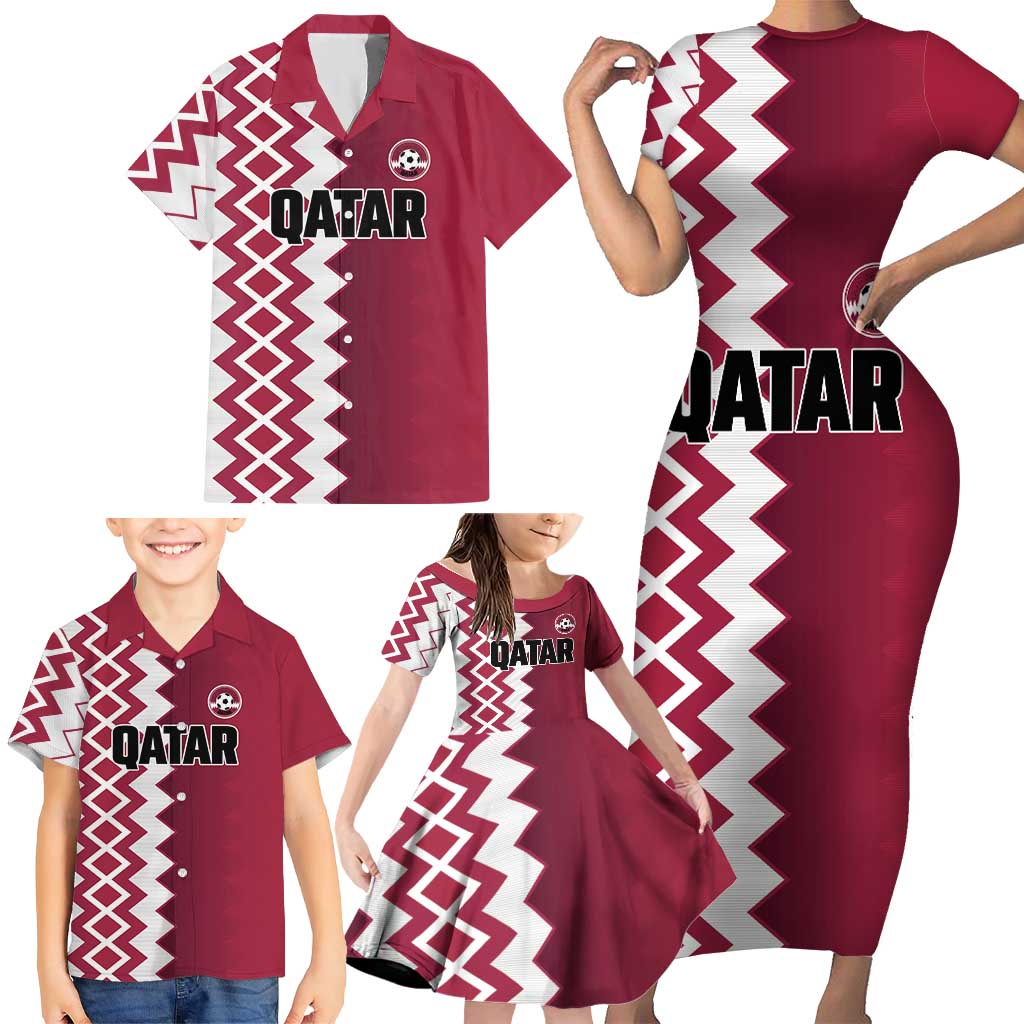 Custom Qatar Football Family Matching Short Sleeve Bodycon Dress and Hawaiian Shirt Maroon One Go Champion - Wonder Print Shop