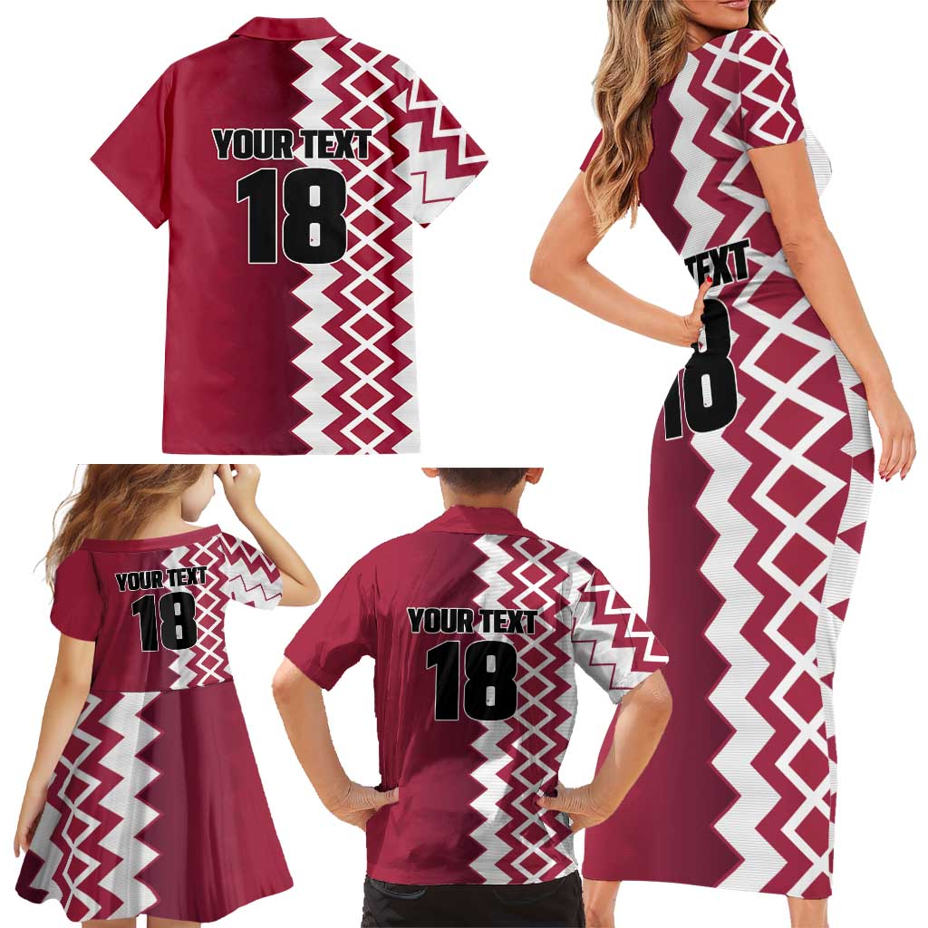 Custom Qatar Football Family Matching Short Sleeve Bodycon Dress and Hawaiian Shirt Maroon One Go Champion - Wonder Print Shop