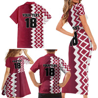 Custom Qatar Football Family Matching Short Sleeve Bodycon Dress and Hawaiian Shirt Maroon One Go Champion - Wonder Print Shop