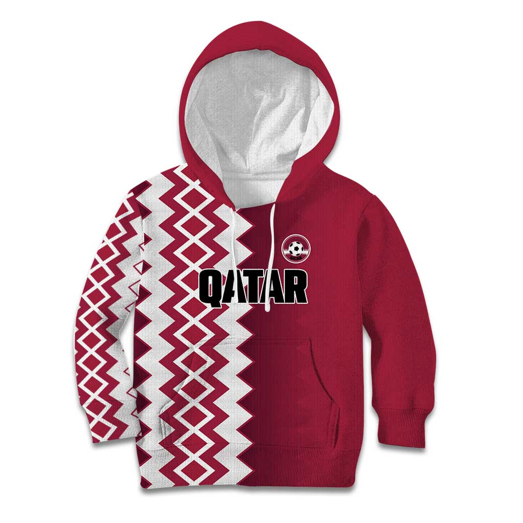 Custom Qatar Football Kid Hoodie Maroon One Go Champion - Wonder Print Shop