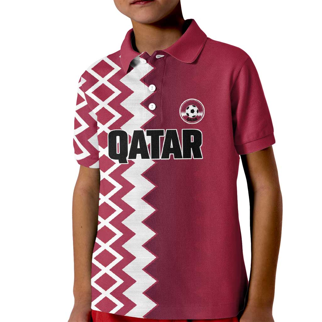 Custom Qatar Football Kid Polo Shirt Maroon One Go Champion - Wonder Print Shop