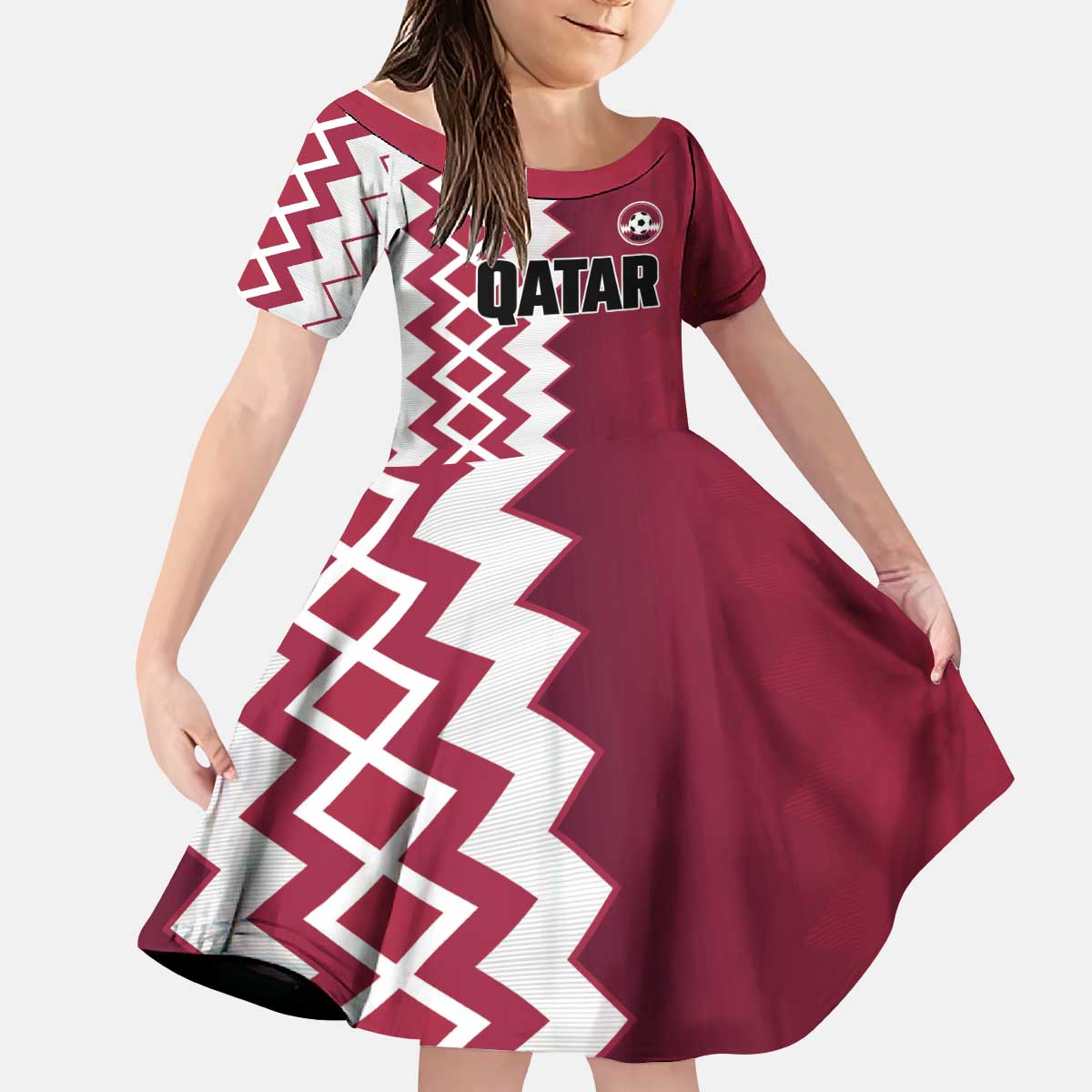 Custom Qatar Football Kid Short Sleeve Dress Maroon One Go Champion - Wonder Print Shop