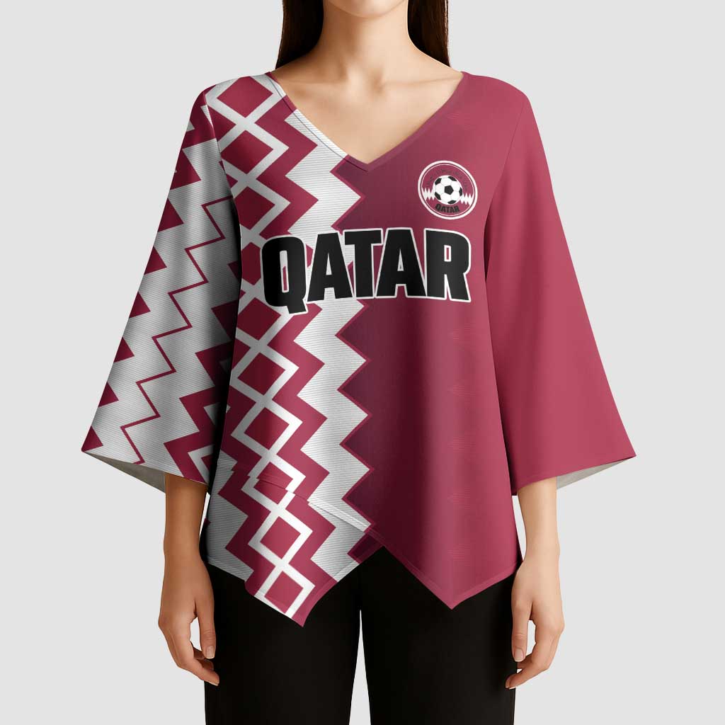 Custom Qatar Football Kimono Sleeve Blouse Maroon One Go Champion - Wonder Print Shop