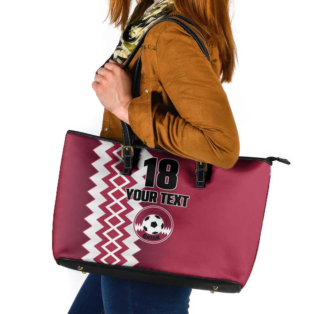 Custom Qatar Football Leather Tote Bag Maroon One Go Champion - Wonder Print Shop
