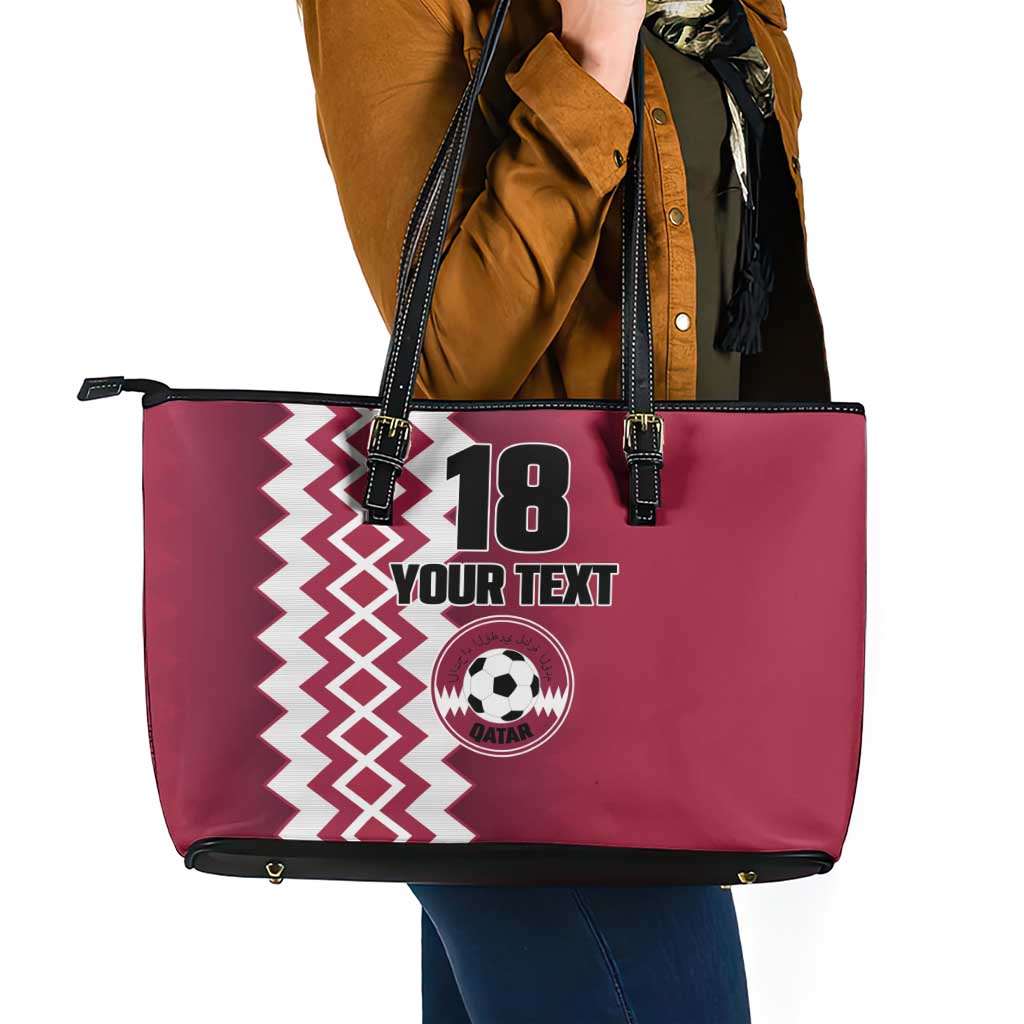 Custom Qatar Football Leather Tote Bag Maroon One Go Champion - Wonder Print Shop