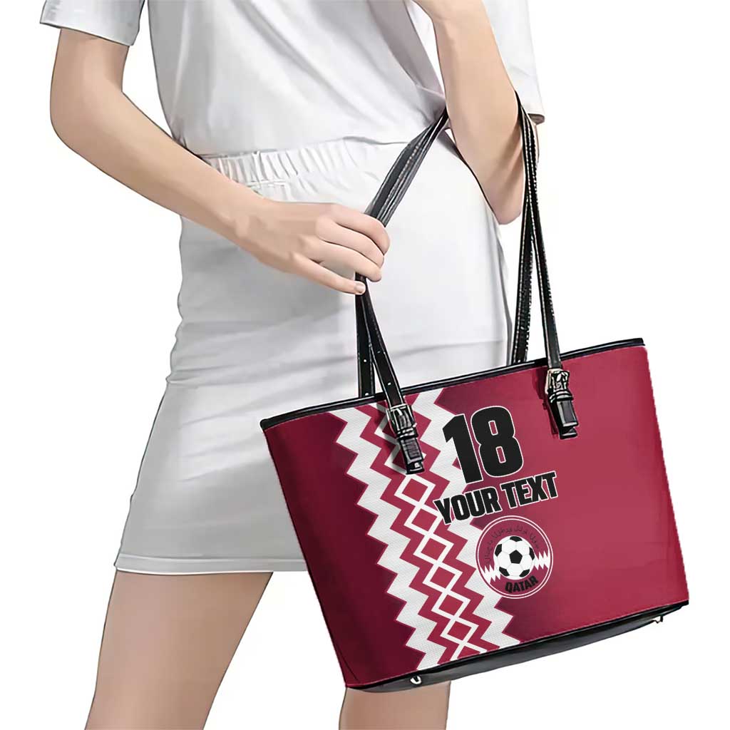 Custom Qatar Football Leather Tote Bag Maroon One Go Champion - Wonder Print Shop