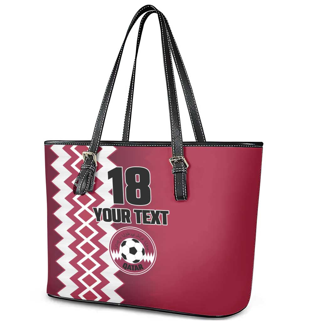 Custom Qatar Football Leather Tote Bag Maroon One Go Champion - Wonder Print Shop