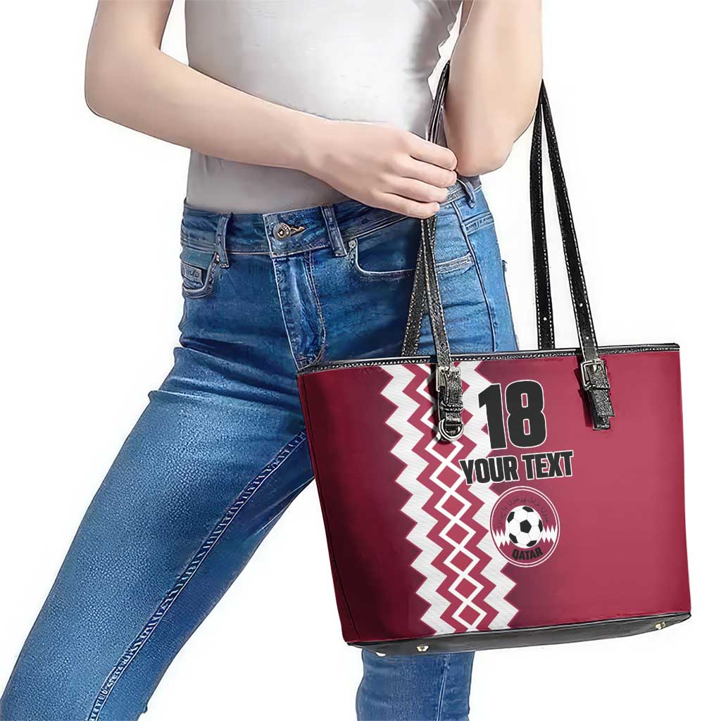 Custom Qatar Football Leather Tote Bag Maroon One Go Champion - Wonder Print Shop