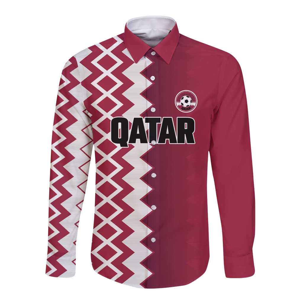 Custom Qatar Football Long Sleeve Button Shirt Maroon One Go Champion - Wonder Print Shop