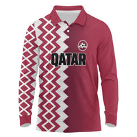 Custom Qatar Football Long Sleeve Polo Shirt Maroon One Go Champion - Wonder Print Shop
