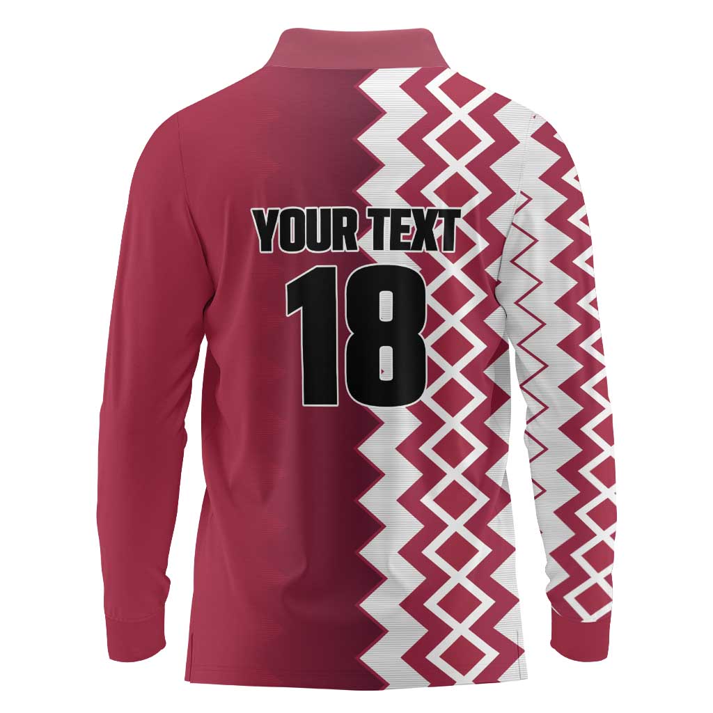 Custom Qatar Football Long Sleeve Polo Shirt Maroon One Go Champion - Wonder Print Shop