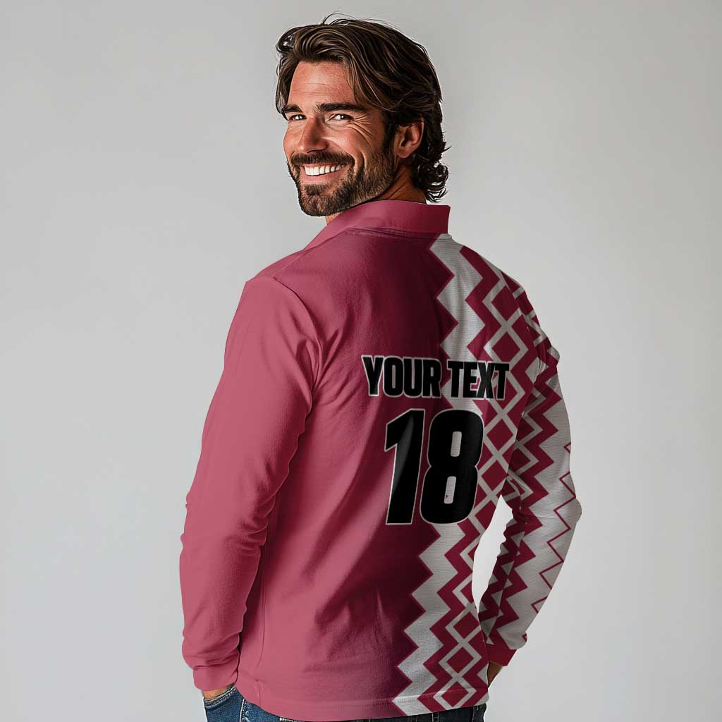 Custom Qatar Football Long Sleeve Polo Shirt Maroon One Go Champion - Wonder Print Shop