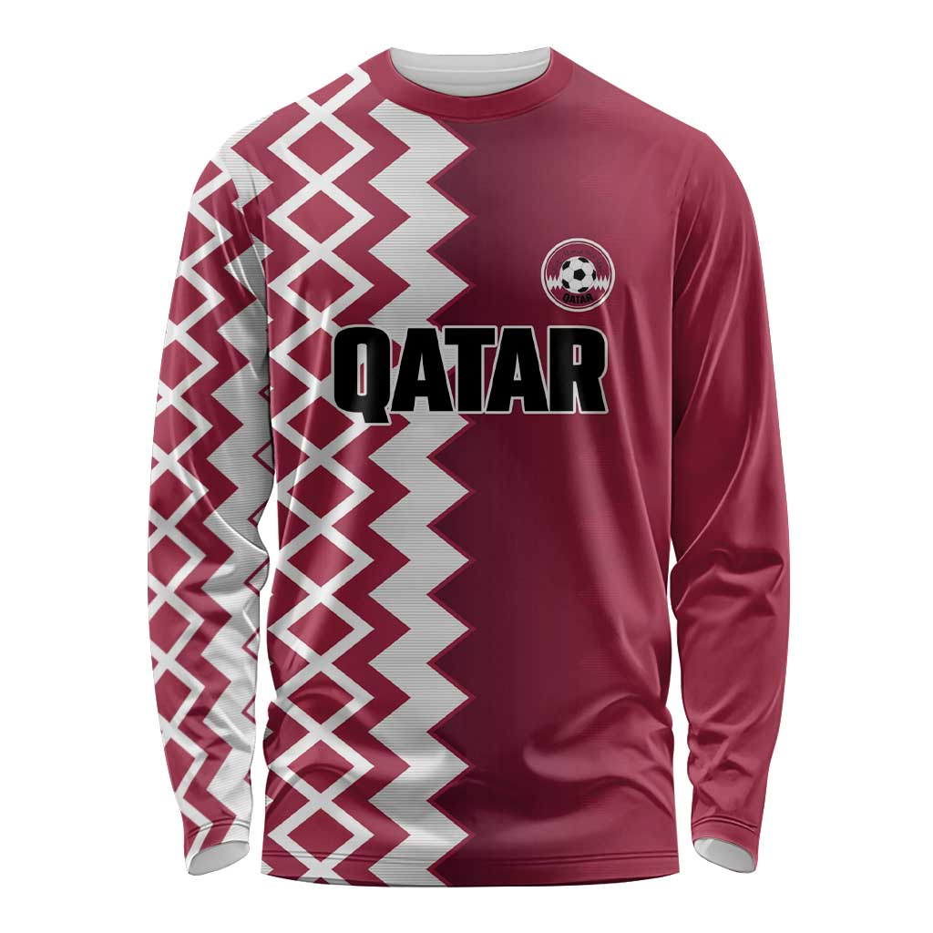 Custom Qatar Football Long Sleeve Shirt Maroon One Go Champion - Wonder Print Shop