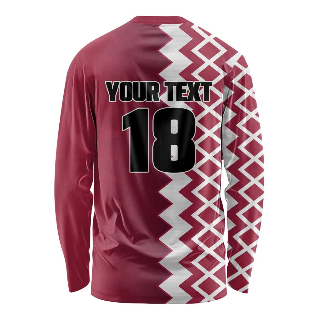 Custom Qatar Football Long Sleeve Shirt Maroon One Go Champion - Wonder Print Shop