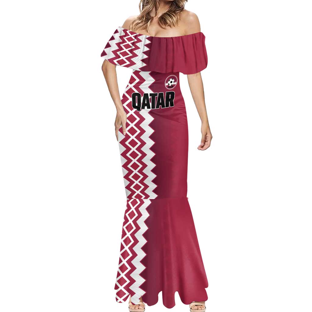 Custom Qatar Football Mermaid Dress Maroon One Go Champion - Wonder Print Shop