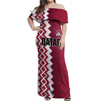 Custom Qatar Football Off Shoulder Maxi Dress Maroon One Go Champion - Wonder Print Shop
