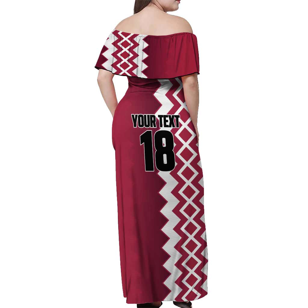 Custom Qatar Football Off Shoulder Maxi Dress Maroon One Go Champion - Wonder Print Shop
