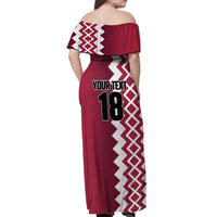 Custom Qatar Football Off Shoulder Maxi Dress Maroon One Go Champion - Wonder Print Shop