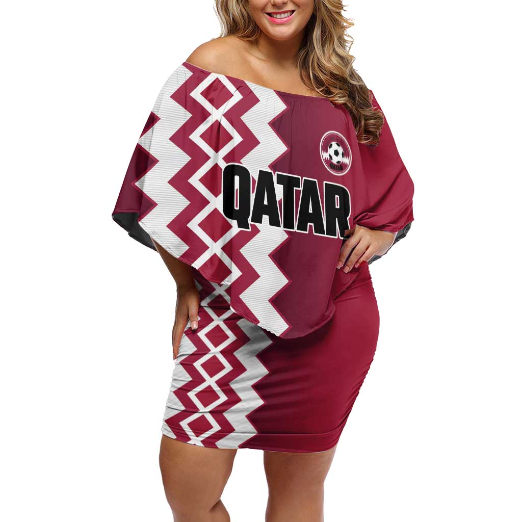 Custom Qatar Football Off Shoulder Short Dress Maroon One Go Champion - Wonder Print Shop