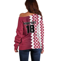 Custom Qatar Football Off Shoulder Sweater Maroon One Go Champion - Wonder Print Shop