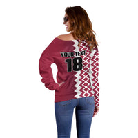 Custom Qatar Football Off Shoulder Sweater Maroon One Go Champion - Wonder Print Shop