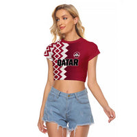 Custom Qatar Football Raglan Cropped T Shirt Maroon One Go Champion - Wonder Print Shop