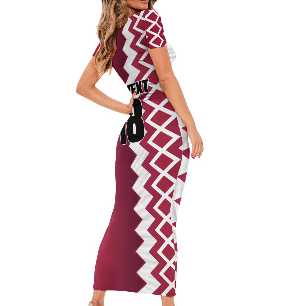 Custom Qatar Football Short Sleeve Bodycon Dress Maroon One Go Champion - Wonder Print Shop