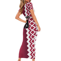 Custom Qatar Football Short Sleeve Bodycon Dress Maroon One Go Champion - Wonder Print Shop