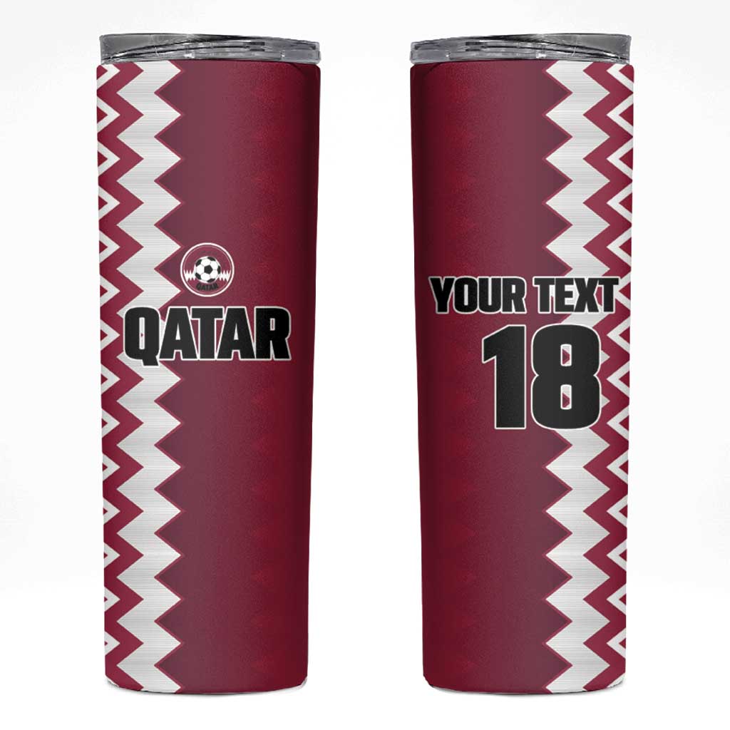 Custom Qatar Football Skinny Tumbler Maroon One Go Champion - Wonder Print Shop