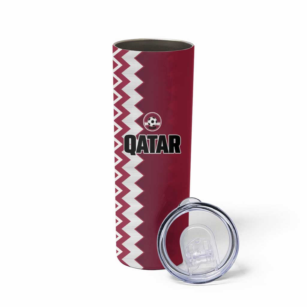 Custom Qatar Football Skinny Tumbler Maroon One Go Champion - Wonder Print Shop