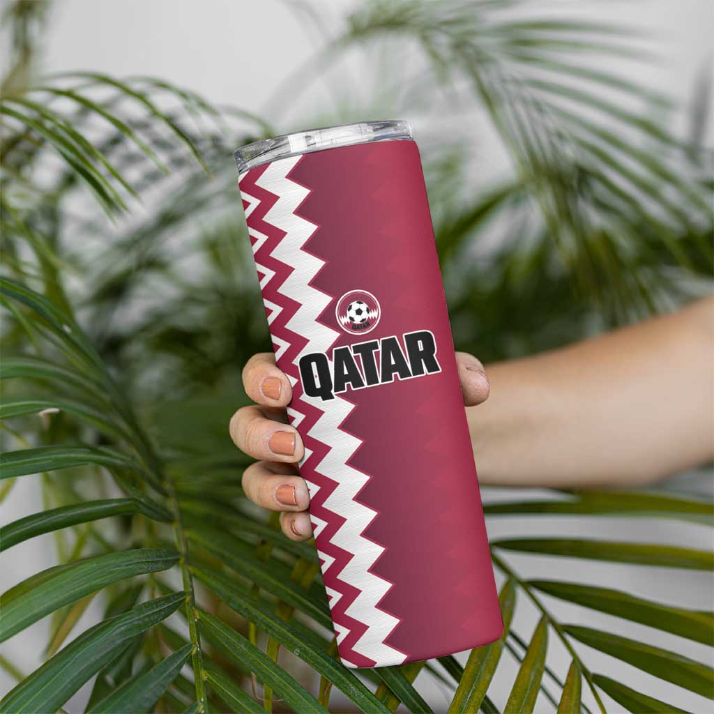 Custom Qatar Football Skinny Tumbler Maroon One Go Champion - Wonder Print Shop
