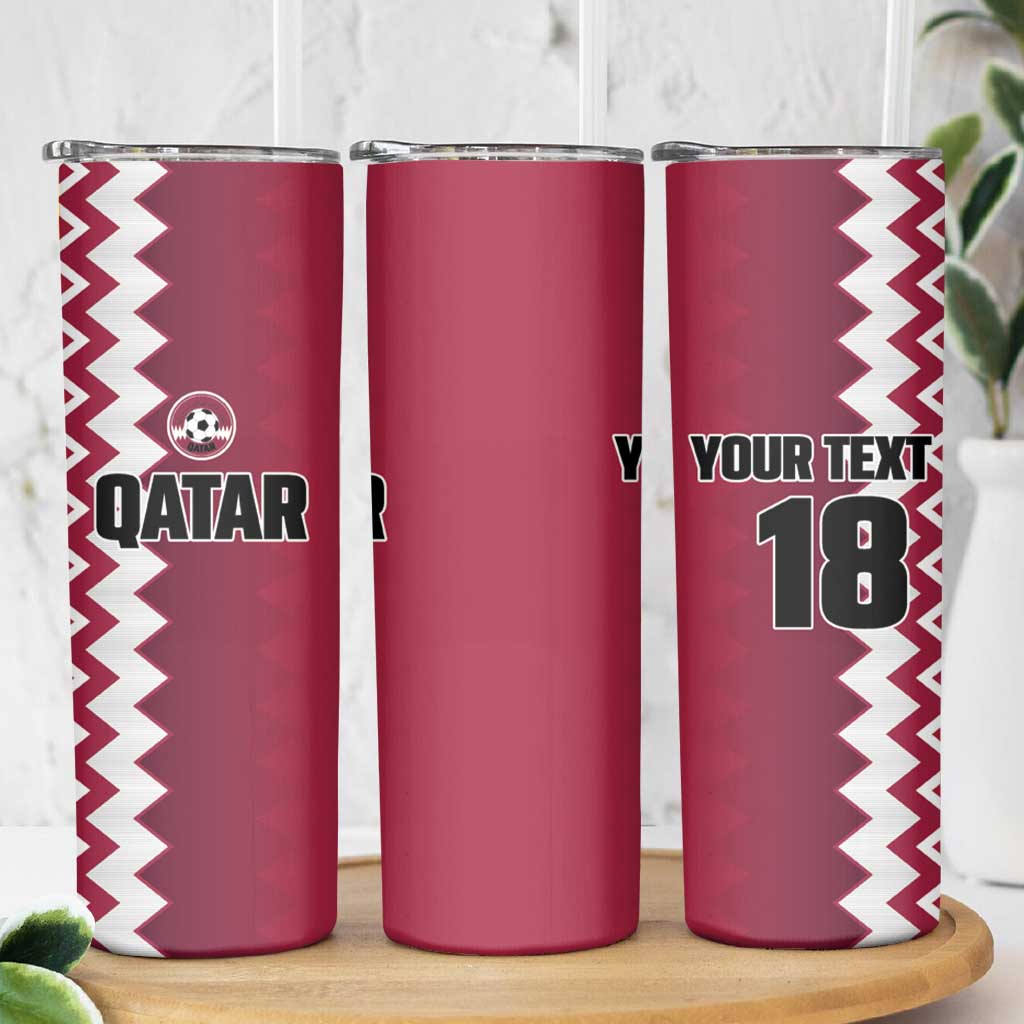 Custom Qatar Football Skinny Tumbler Maroon One Go Champion - Wonder Print Shop