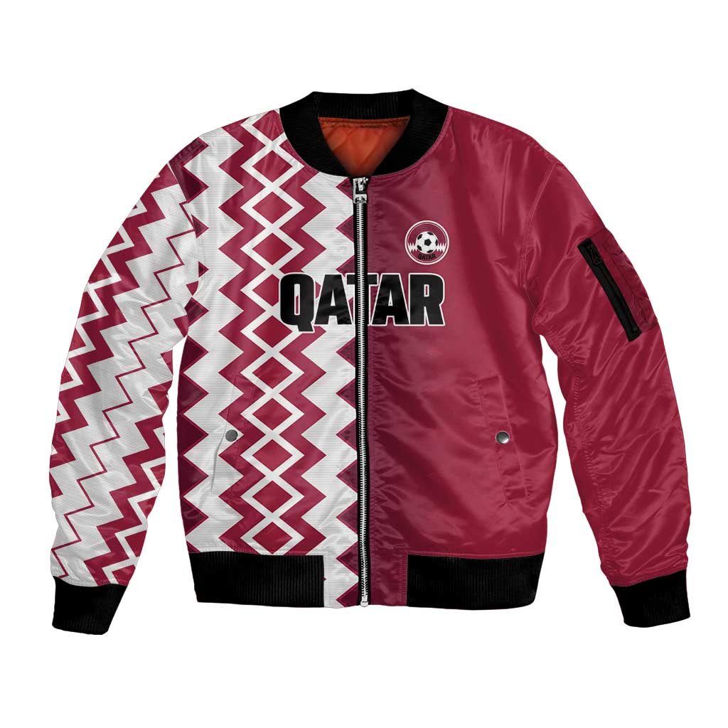 Custom Qatar Football Sleeve Zip Bomber Jacket Maroon One Go Champion - Wonder Print Shop