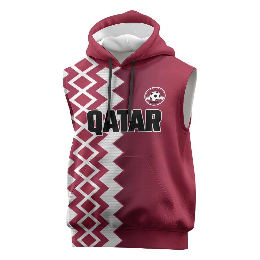 Custom Qatar Football Sleeveless Hoodie Maroon One Go Champion - Wonder Print Shop