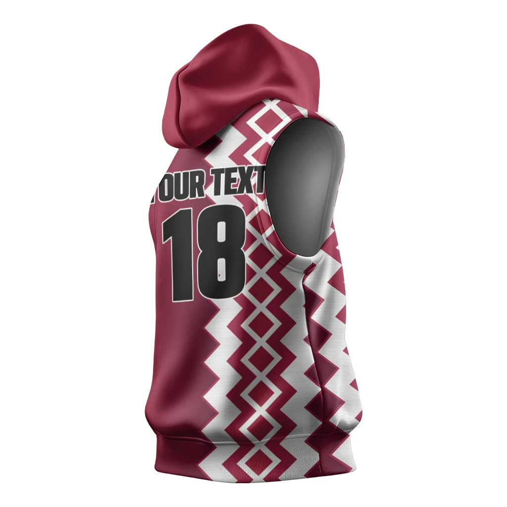 Custom Qatar Football Sleeveless Hoodie Maroon One Go Champion - Wonder Print Shop