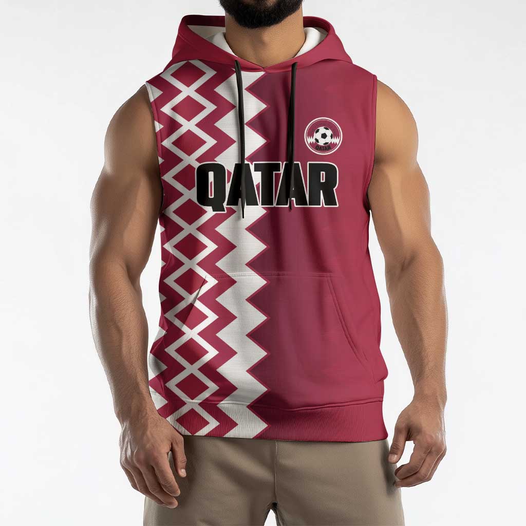 Custom Qatar Football Sleeveless Hoodie Maroon One Go Champion - Wonder Print Shop