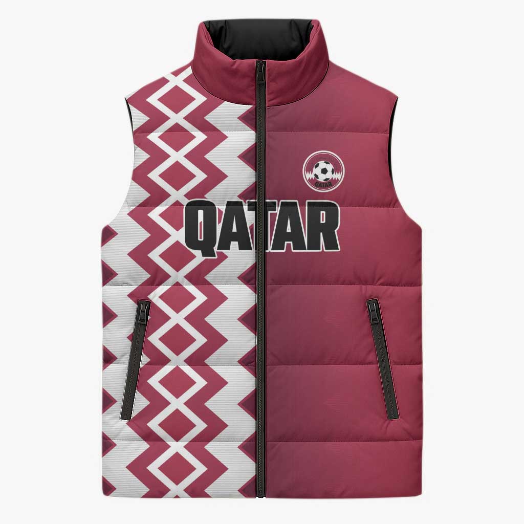 Custom Qatar Football Sleeveless Puffer Jacket Maroon One Go Champion - Wonder Print Shop