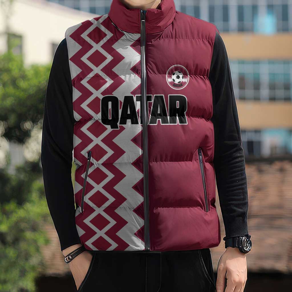 Custom Qatar Football Sleeveless Puffer Jacket Maroon One Go Champion - Wonder Print Shop