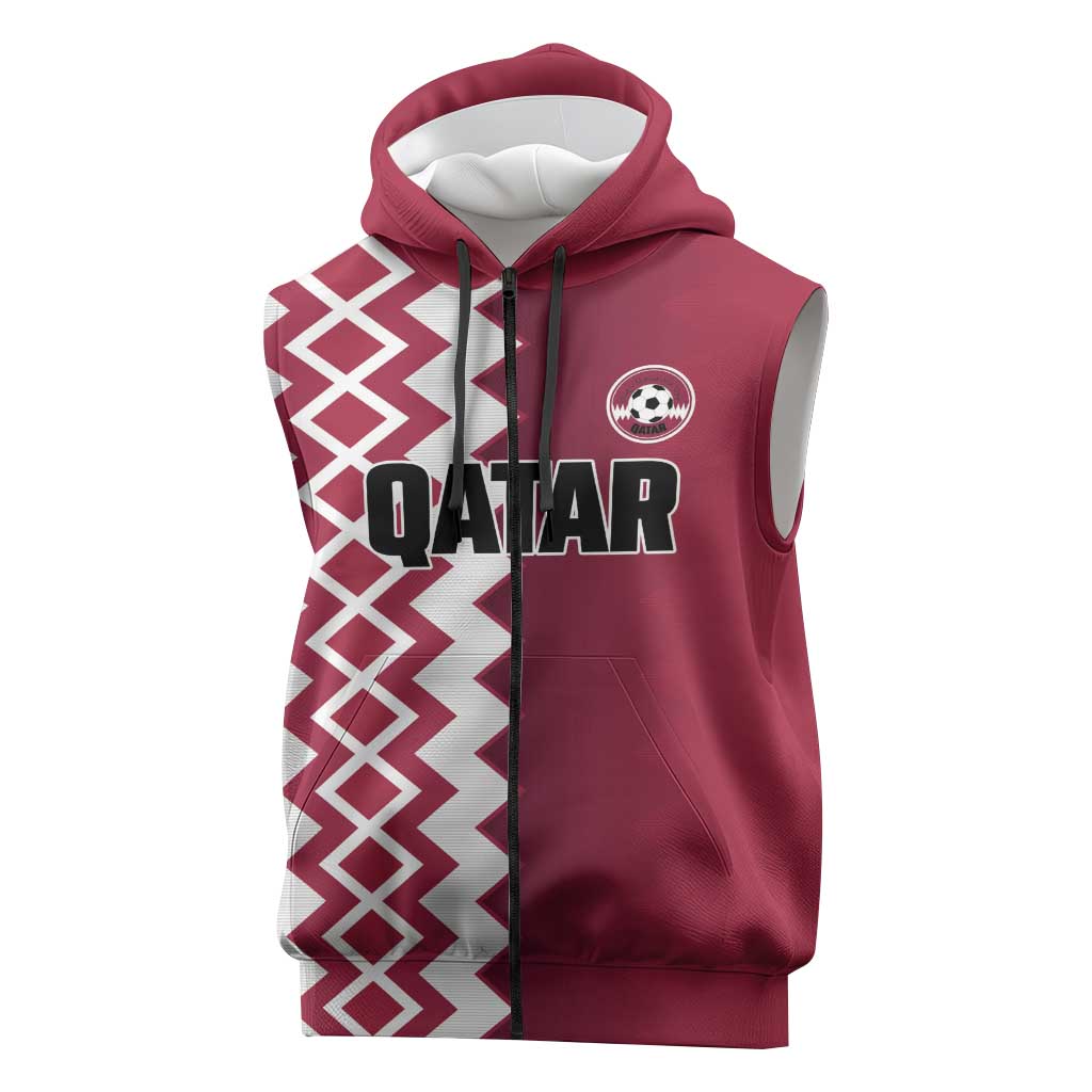 Custom Qatar Football Sleeveless Zip Hoodie Maroon One Go Champion - Wonder Print Shop