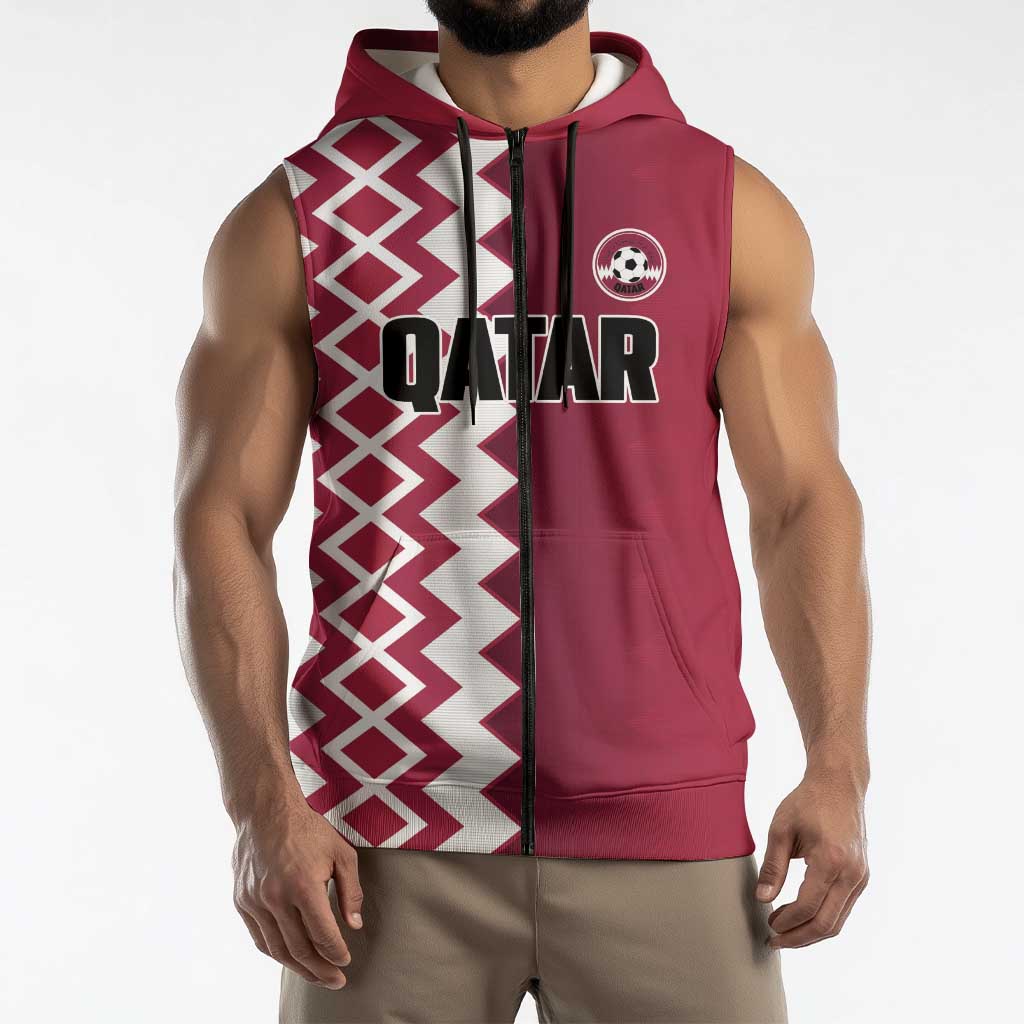 Custom Qatar Football Sleeveless Zip Hoodie Maroon One Go Champion - Wonder Print Shop